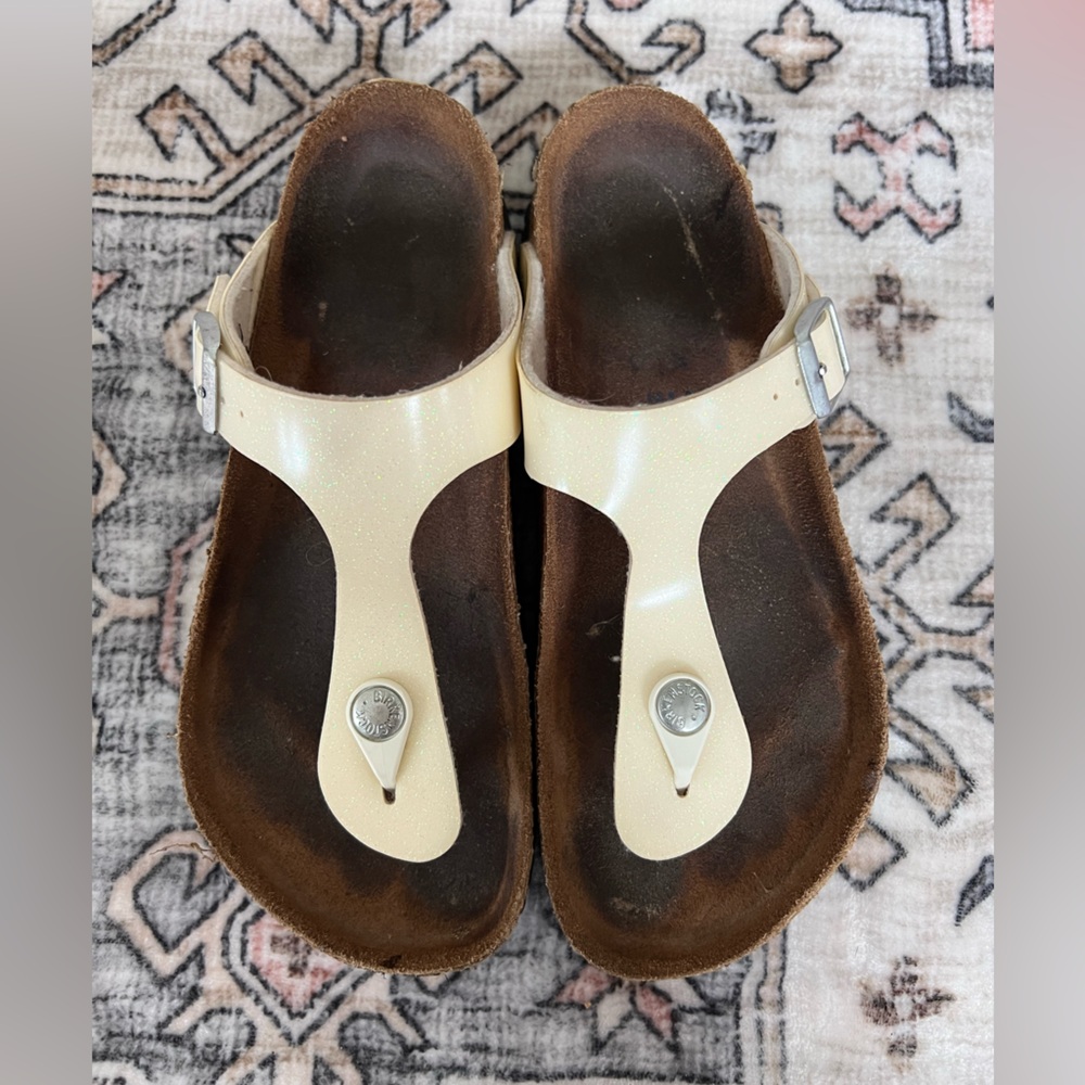 BIRKENSTOCK thong sandals cream with sparkle/ glitter size 36 /5.5 gizeh leather